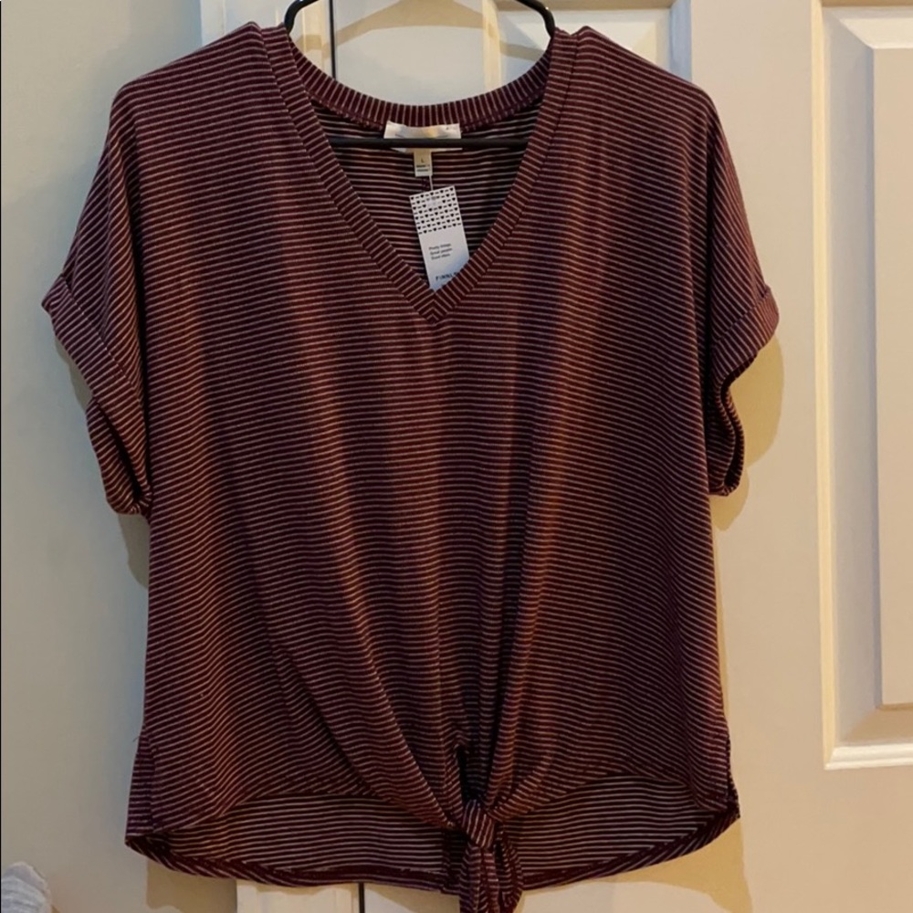 Short Sleeve Striped Tie Front Top